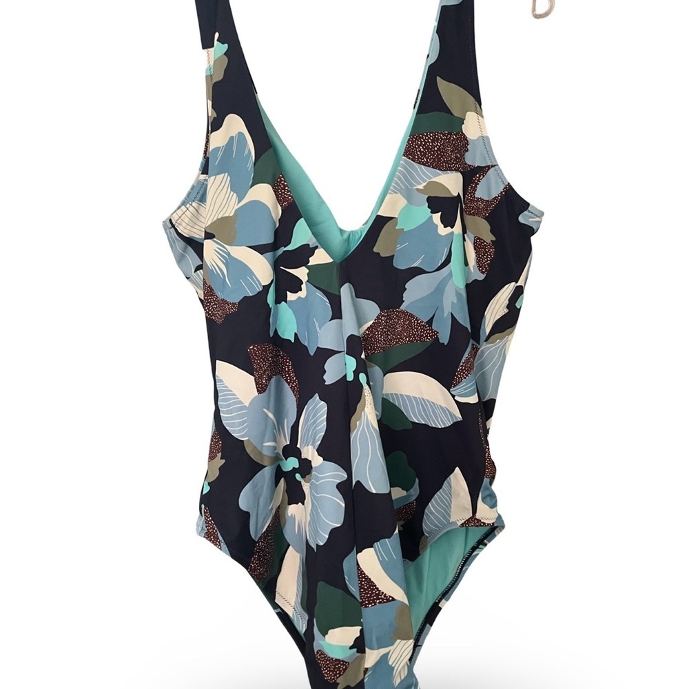 Athleta Teal and Blue Floral Swimsuit